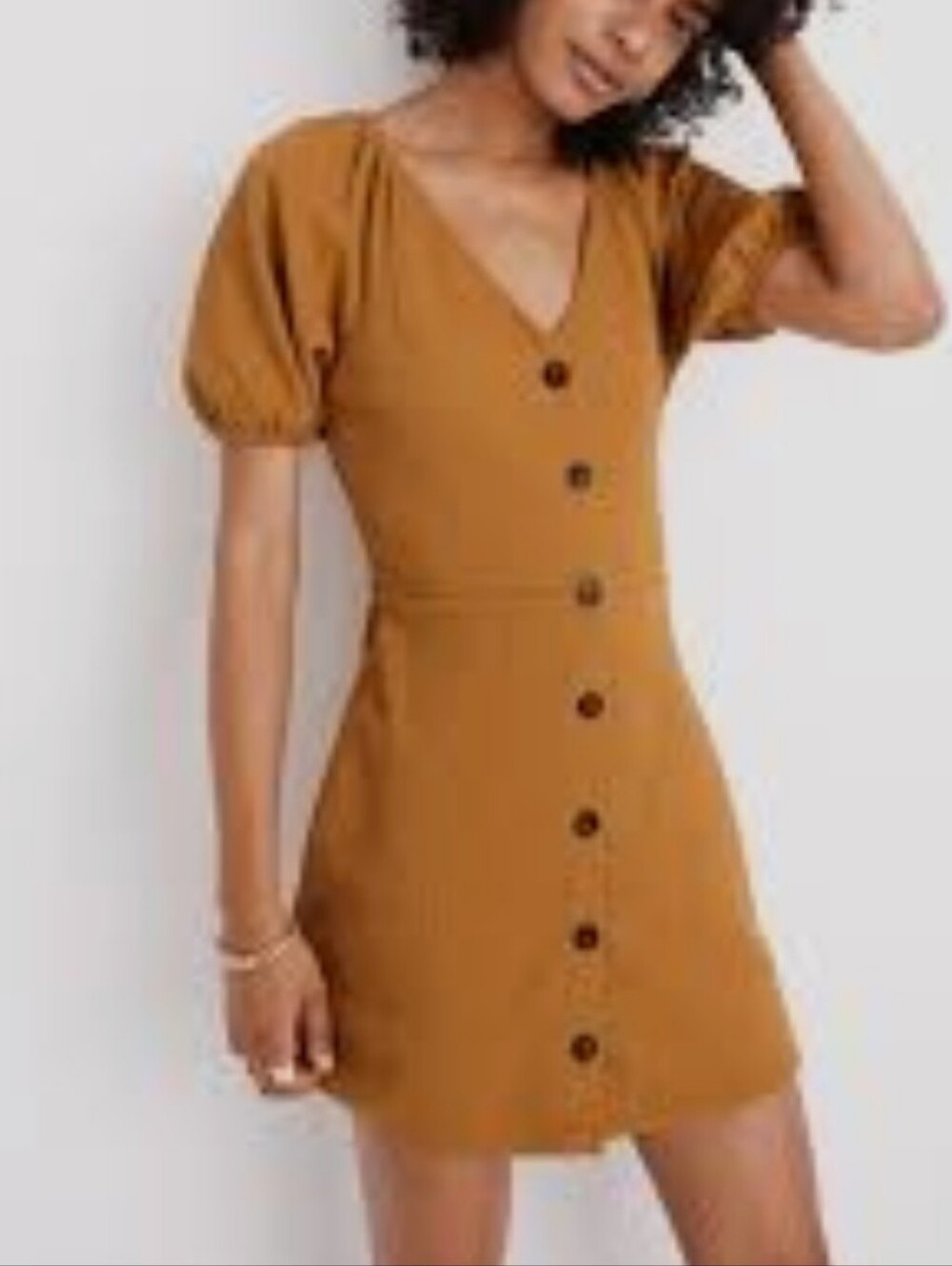 Madwell Texture & Thread Mustard Yellow Button Front Dress